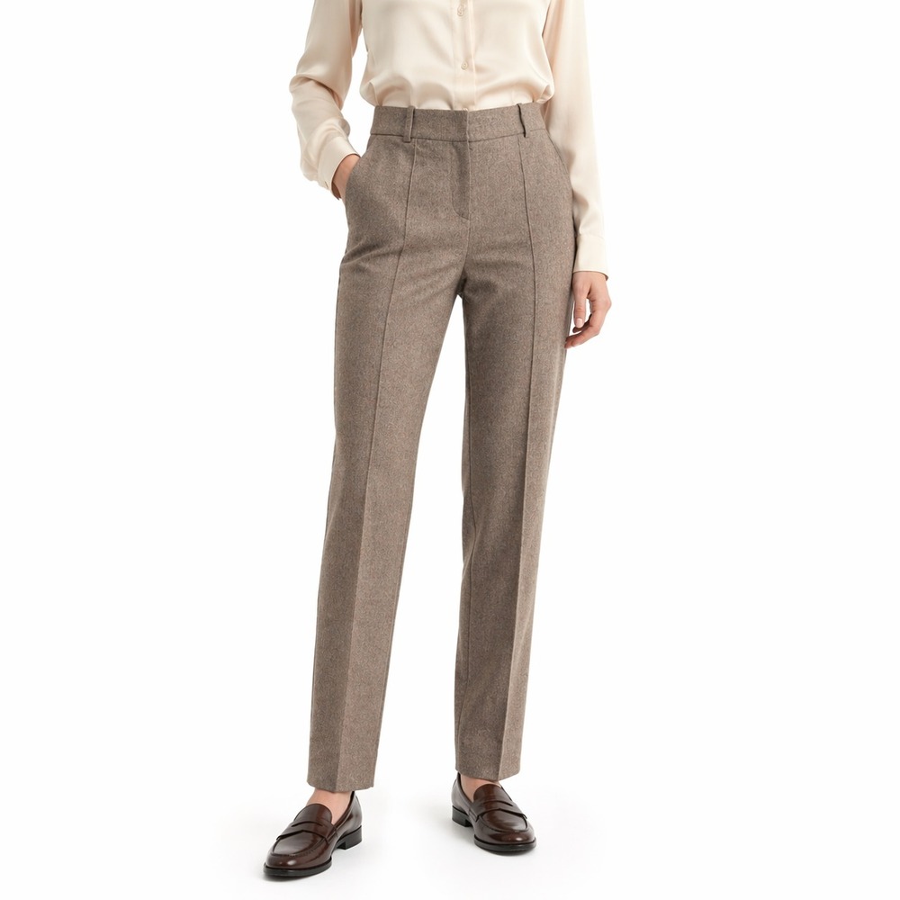 Oscar De La Renta Pintuck Straight Trousers Womens 8 Brown Orylag Cashgora Blend